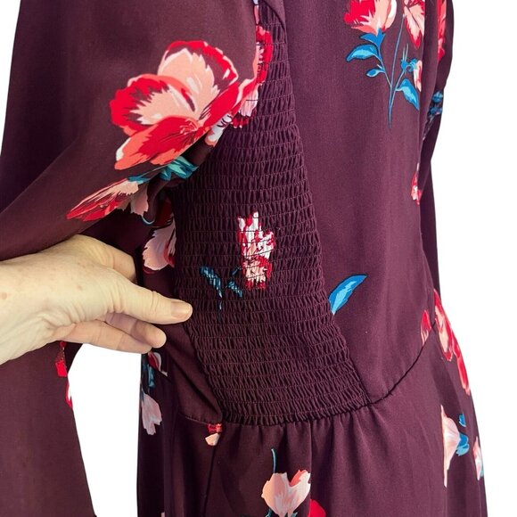 Old Navy Floral Burgundy‎ A-Line Dress XXL Tall Long Sleeve - Picture 4 of 9